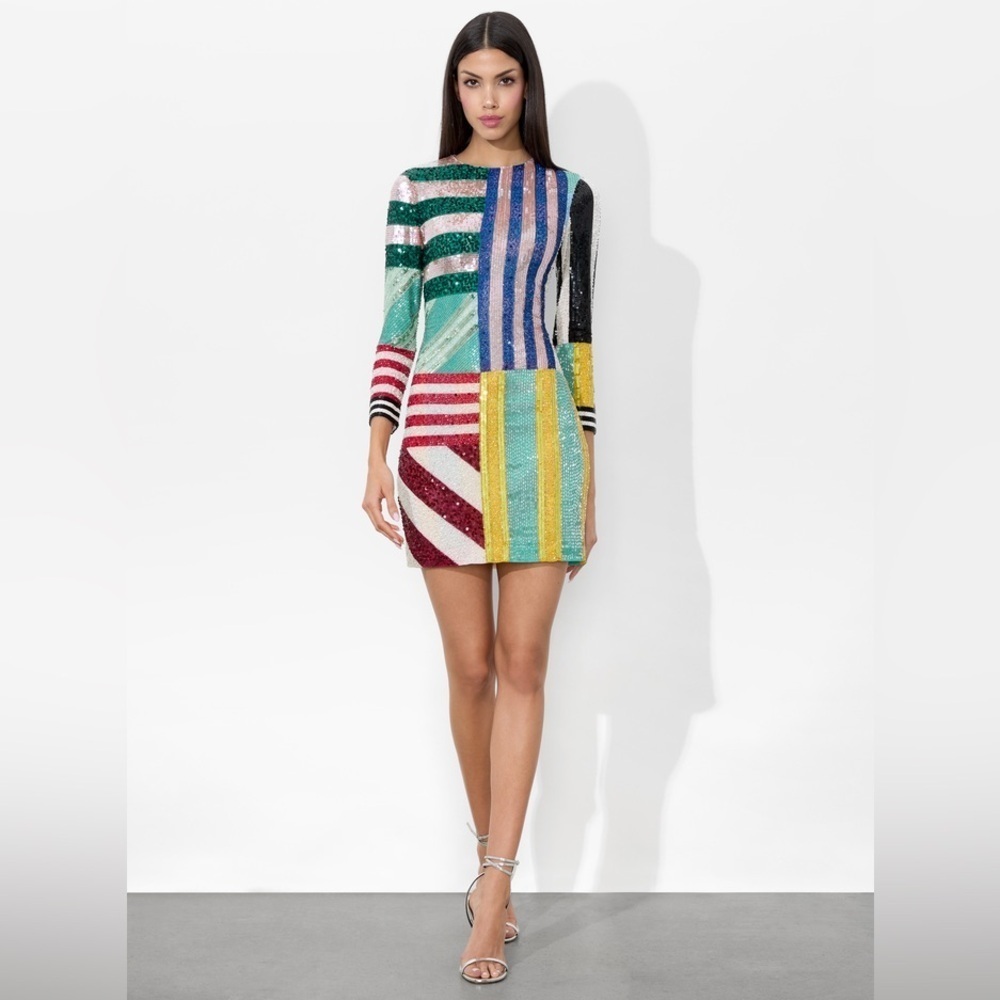 Alice and Olivia Delora embellished mini dress in sorbet striped - Picture 2 of 10